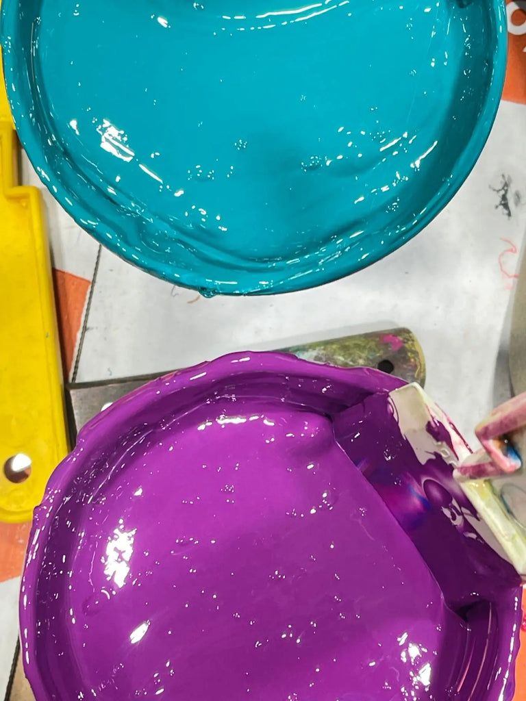 Screen Printing Ink Containers Close-up of two large containers of screen printing ink – Game Over Merch