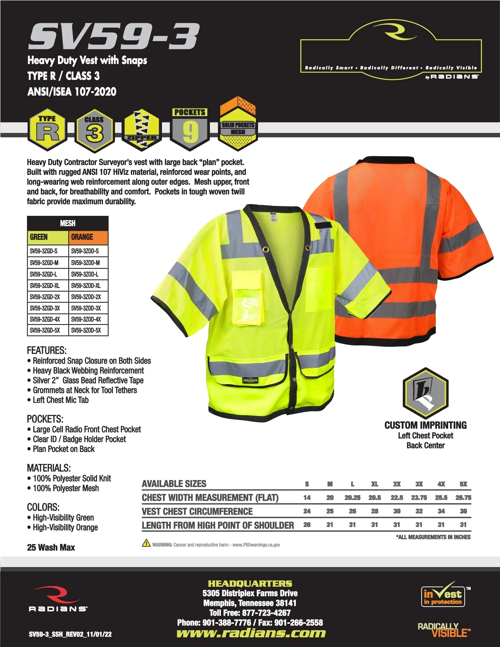 Radians SV59-3 Type R Class 3 Heavy Duty Surveyor Vest