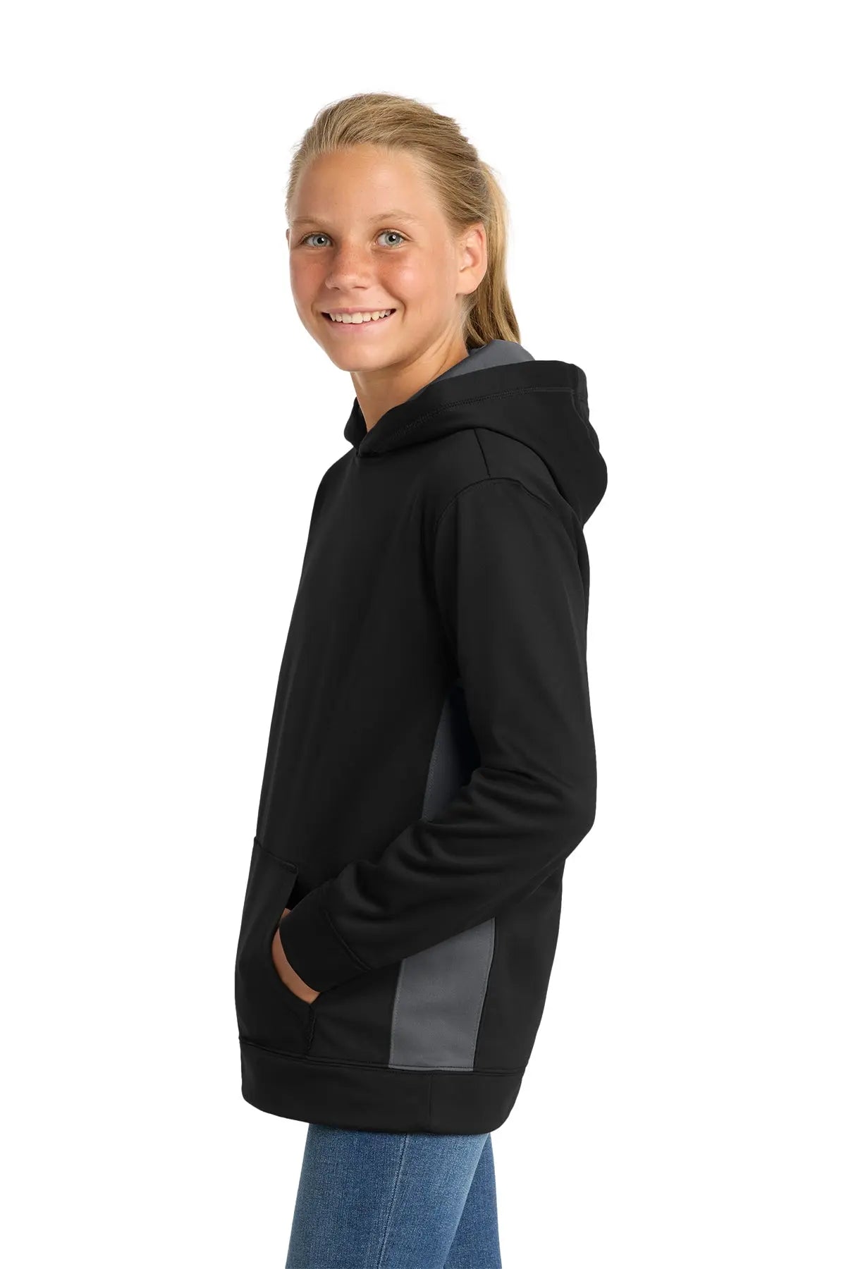 Sport-Tek® Youth Sport-Wick® Fleece Colorblock Hooded Pullover #YST235