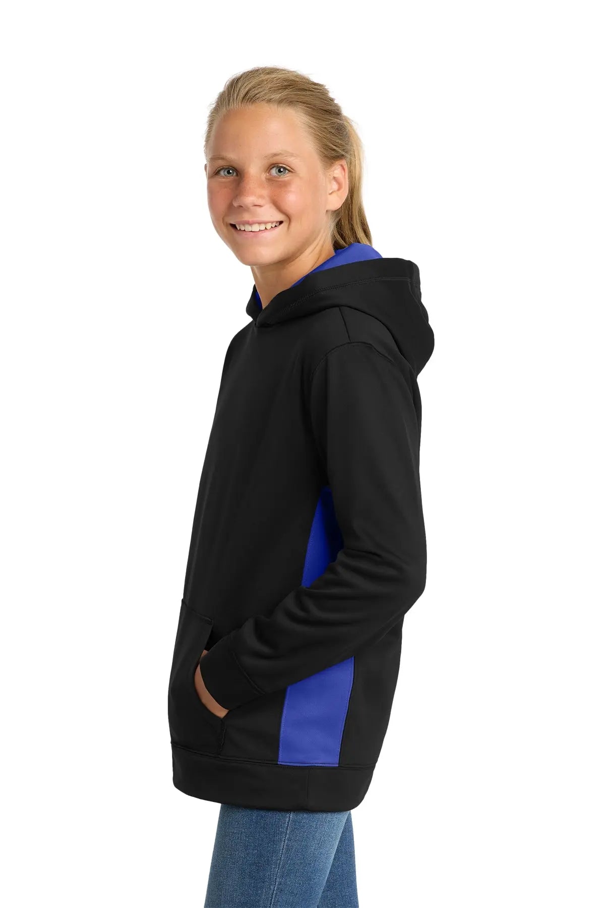 Sport-Tek® Youth Sport-Wick® Fleece Colorblock Hooded Pullover #YST235