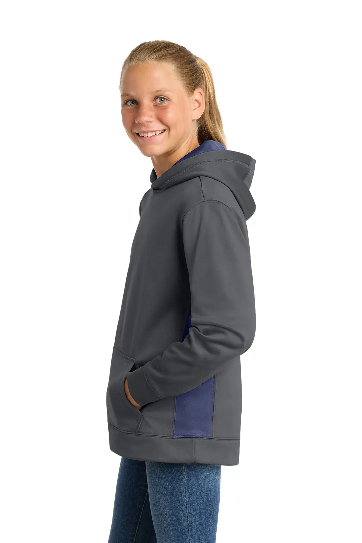 Sport-Tek® Youth Sport-Wick® Fleece Colorblock Hooded Pullover #YST235