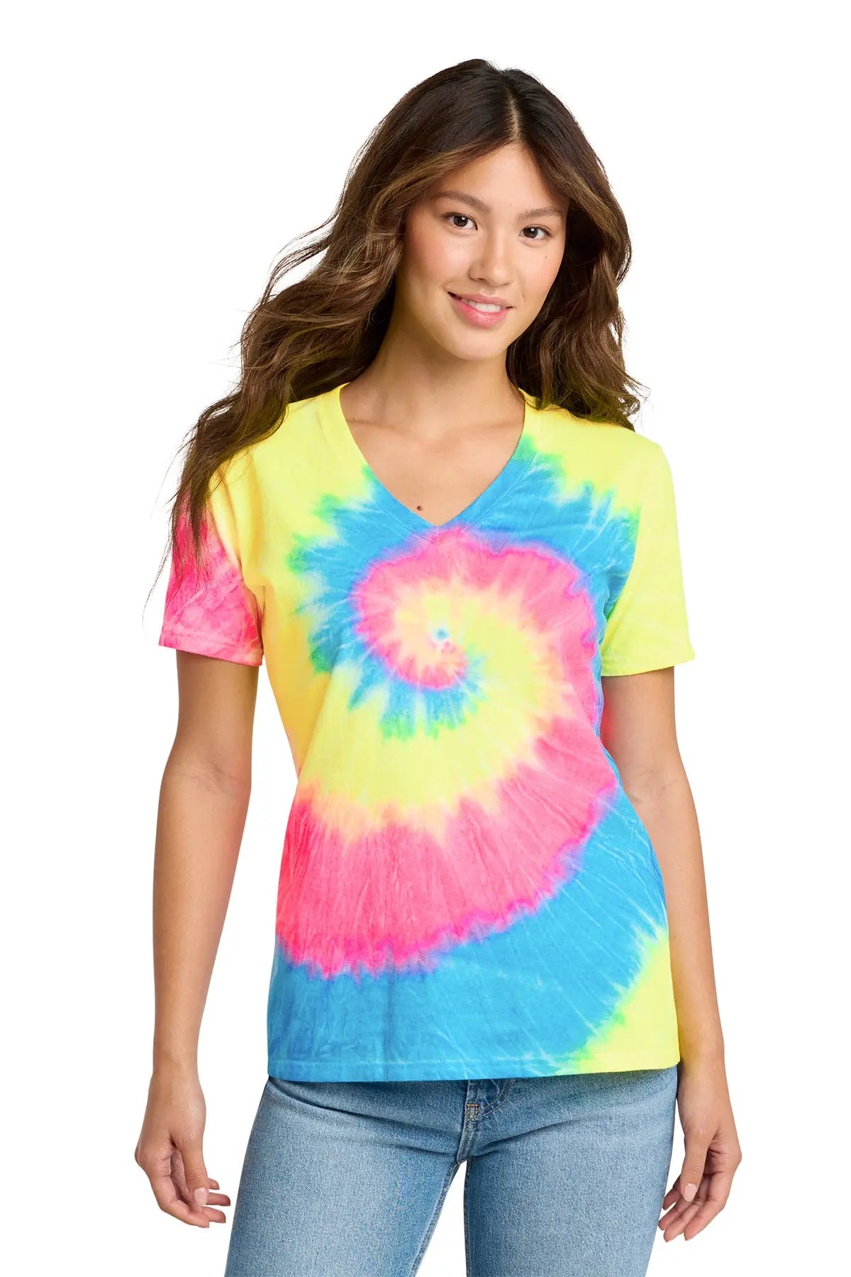 Port & Co™ Women's Tie-Dye V-Neck Tee #LPC147V