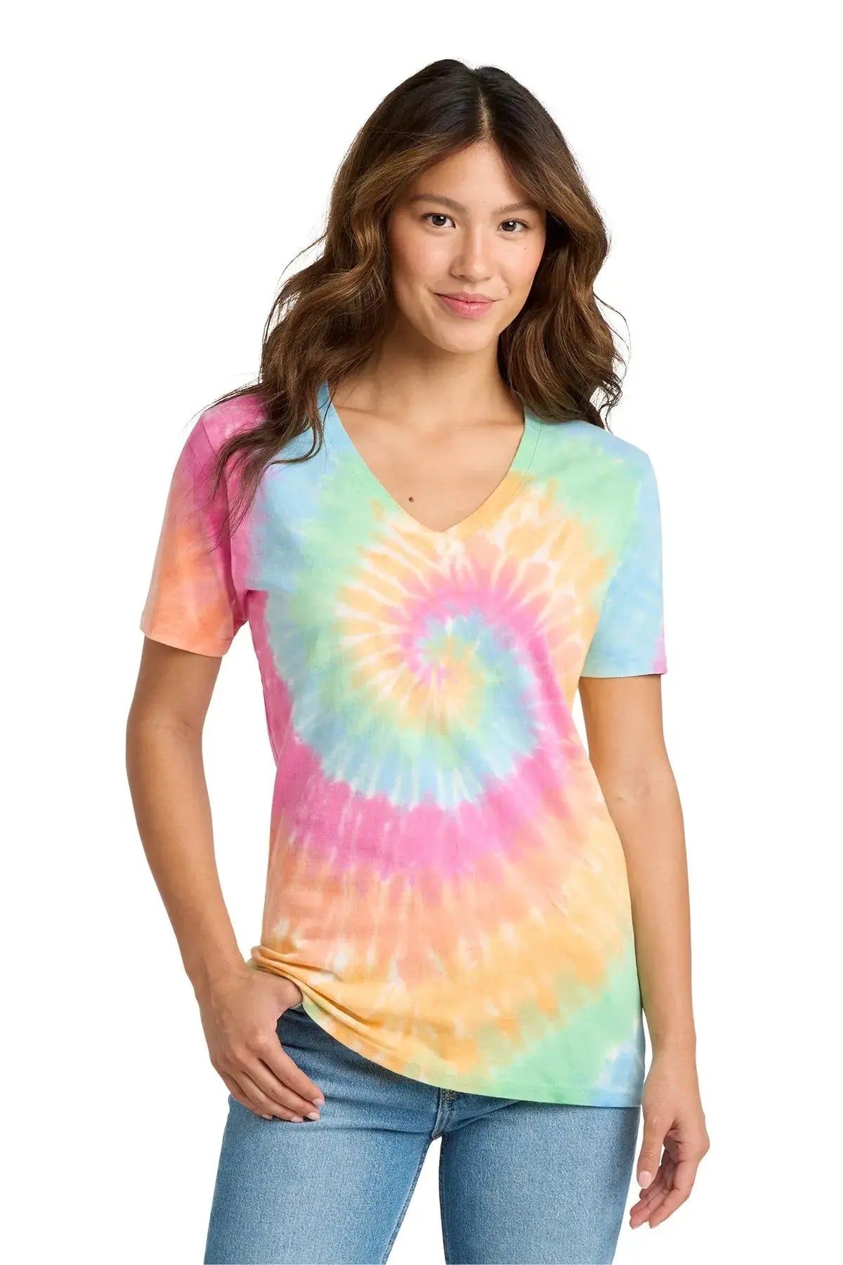 Port & Co™ Women's Tie-Dye V-Neck Tee #LPC147V Game Over Merch