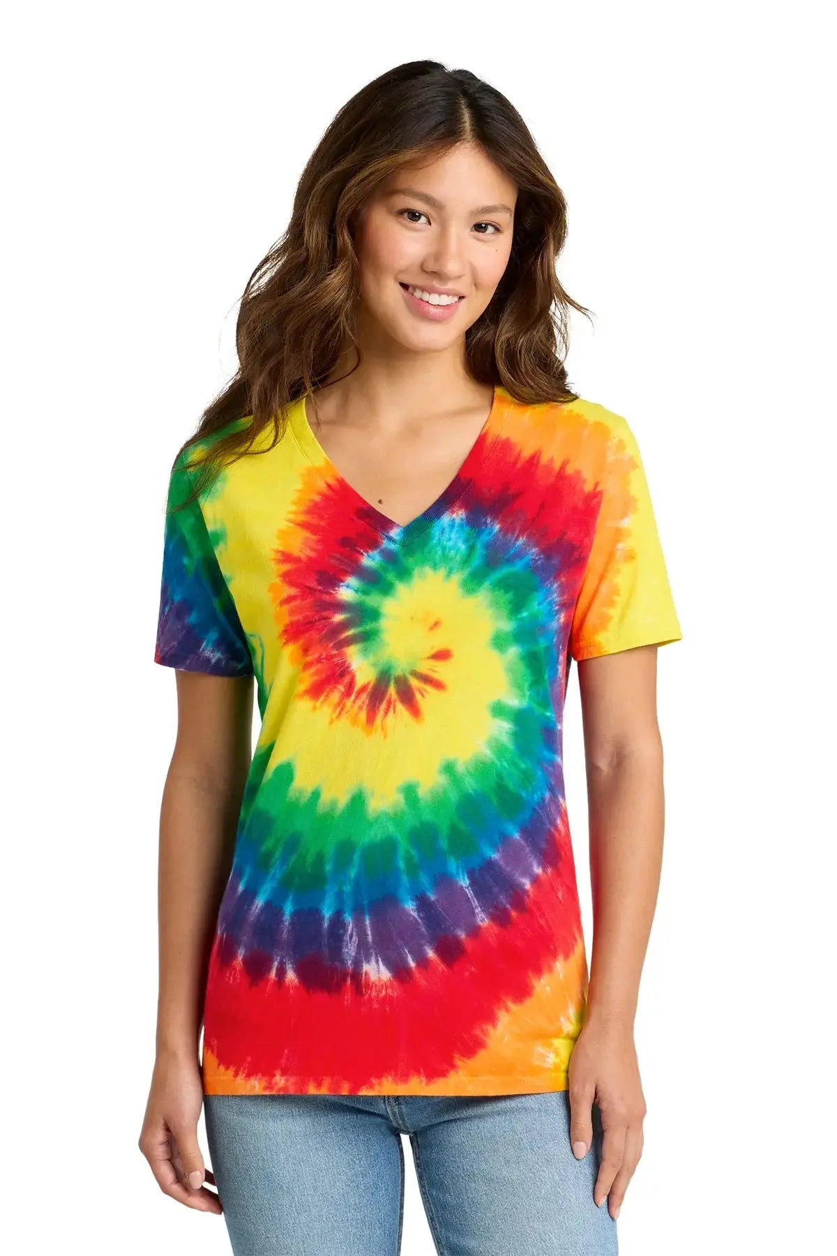 Port & Co™ Women's Tie-Dye V-Neck Tee #LPC147V Game Over Merch