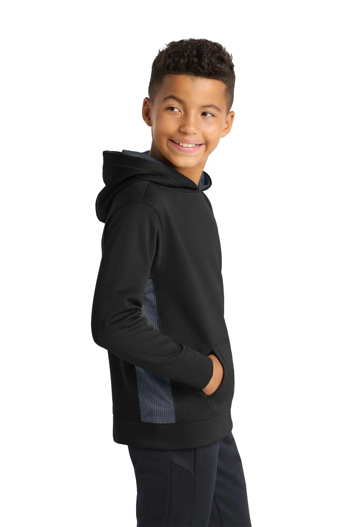 Sport-Tek® Youth Sport-Wick® CamoHex Fleece Colorblock Hooded Pullover #YST239
