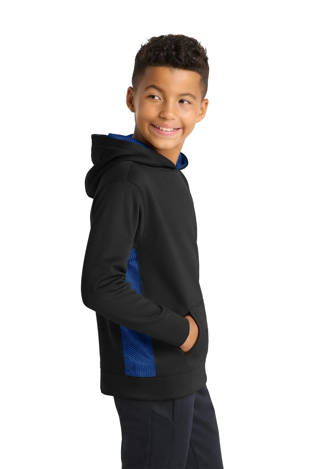 Sport-Tek® Youth Sport-Wick® CamoHex Fleece Colorblock Hooded Pullover #YST239