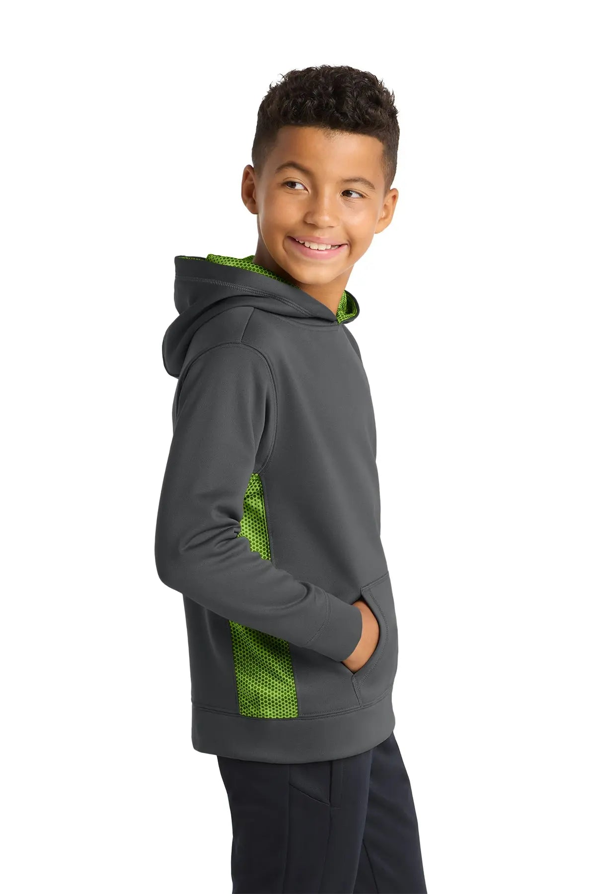 Sport-Tek® Youth Sport-Wick® CamoHex Fleece Colorblock Hooded Pullover #YST239
