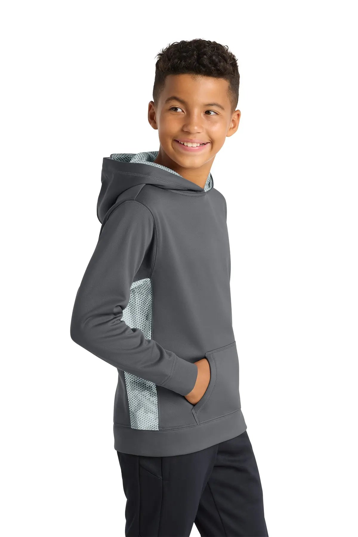 Sport-Tek® Youth Sport-Wick® CamoHex Fleece Colorblock Hooded Pullover #YST239