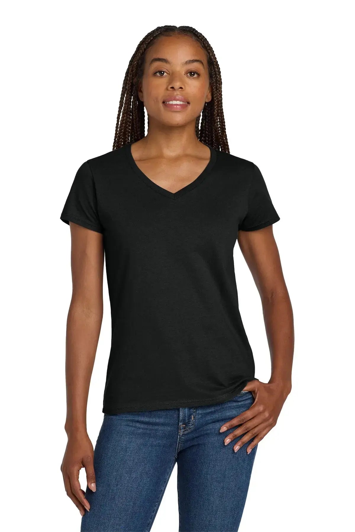 Gildan® Women's Heavy Cotton™ 100% Cotton V-Neck T-Shirt #5V00L Game Over Merch