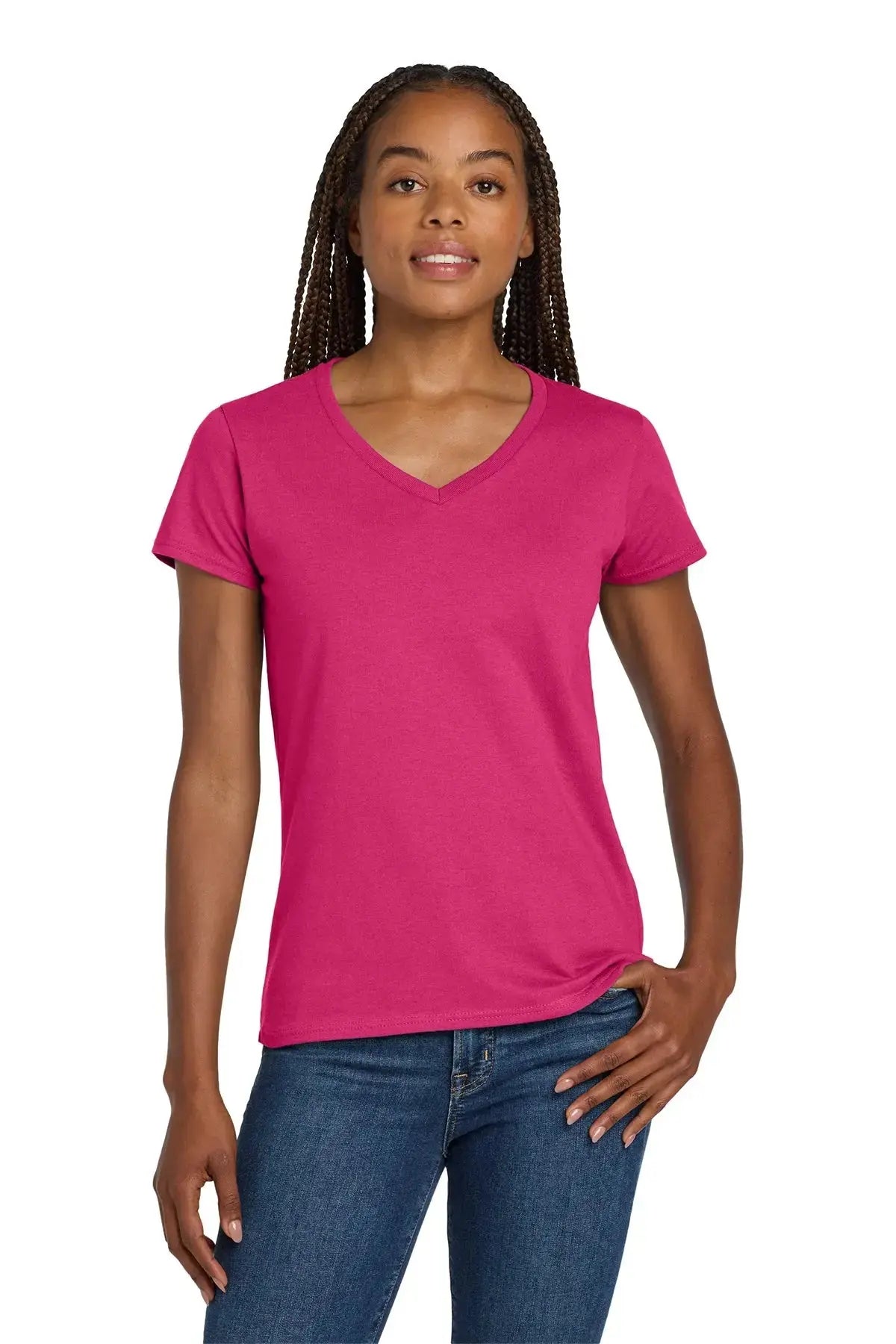 Gildan® Women's Heavy Cotton™ 100% Cotton V-Neck T-Shirt #5V00L Game Over Merch