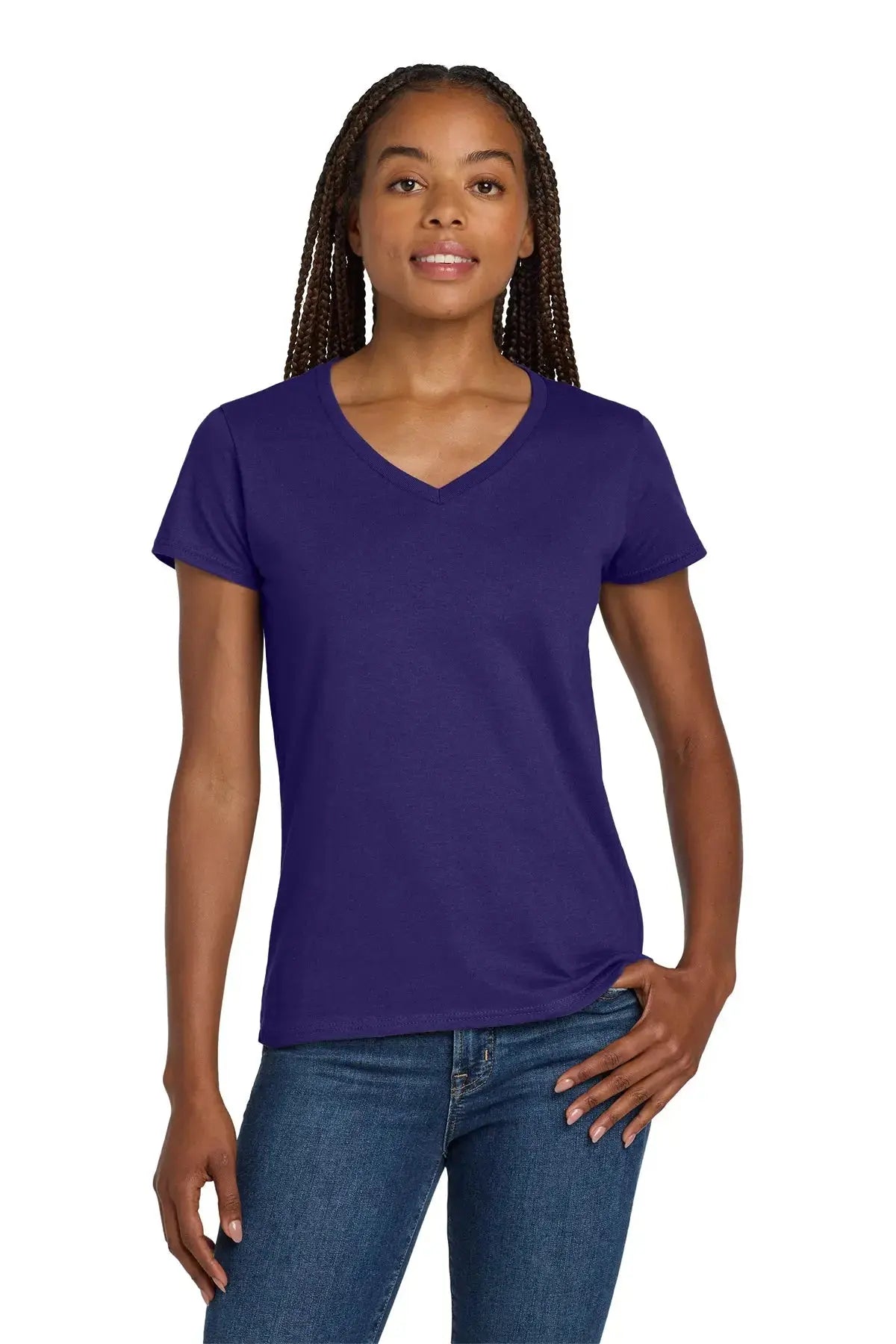 Gildan® Women's Heavy Cotton™ 100% Cotton V-Neck T-Shirt #5V00L Game Over Merch