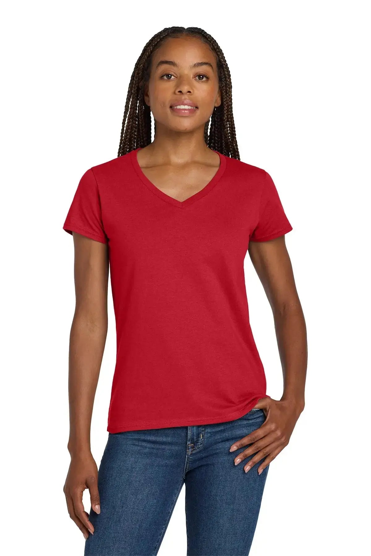 Gildan® Women's Heavy Cotton™ 100% Cotton V-Neck T-Shirt #5V00L Game Over Merch