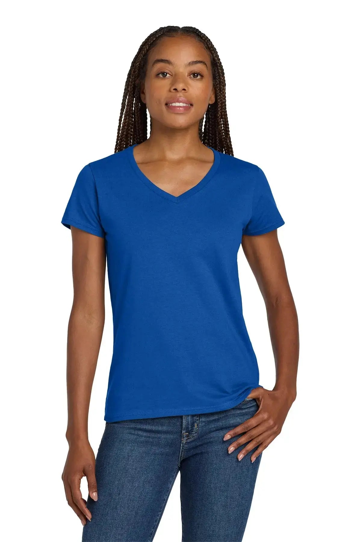 Gildan® Women's Heavy Cotton™ 100% Cotton V-Neck T-Shirt #5V00L Game Over Merch