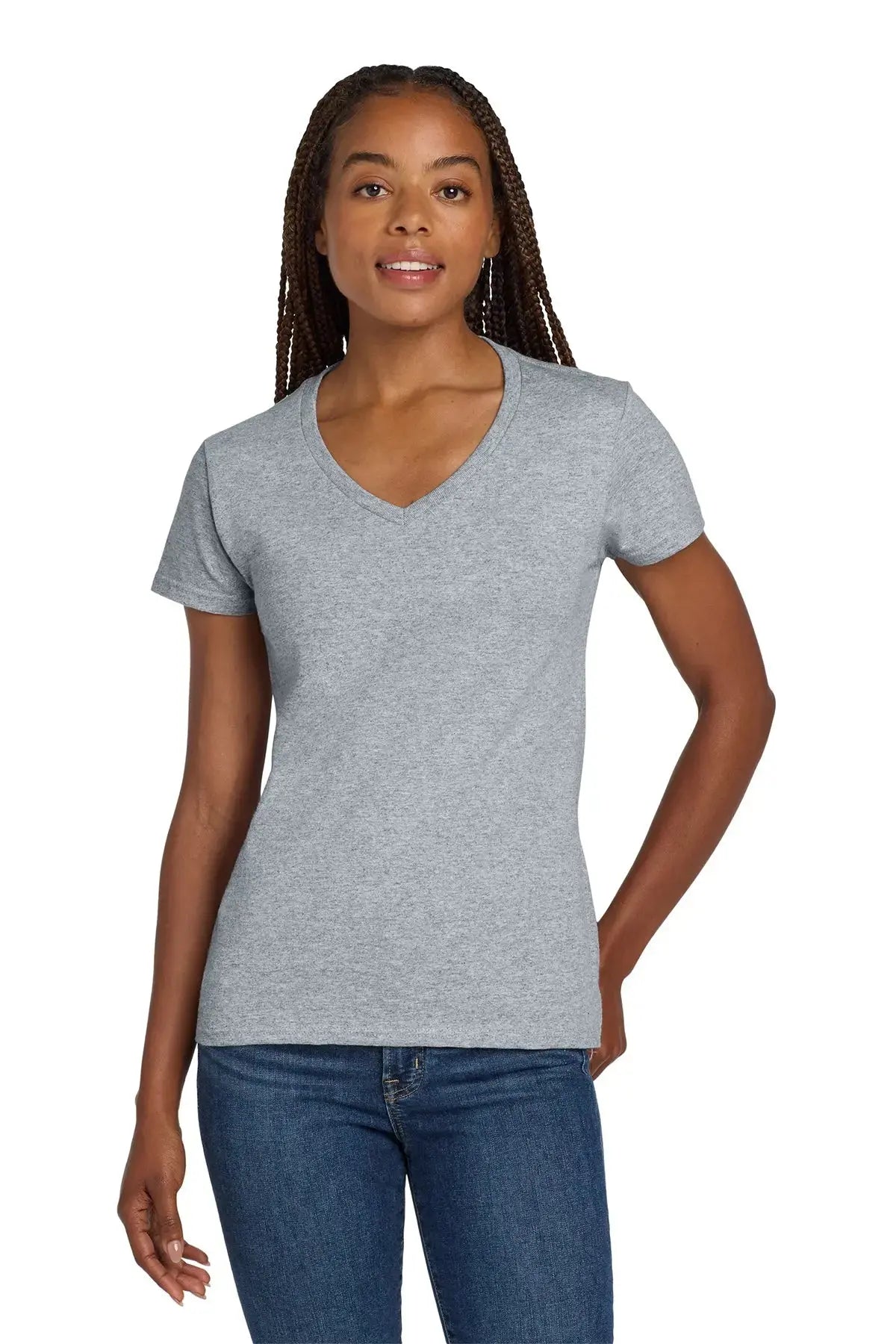 Gildan® Women's Heavy Cotton™ 100% Cotton V-Neck T-Shirt #5V00L Game Over Merch