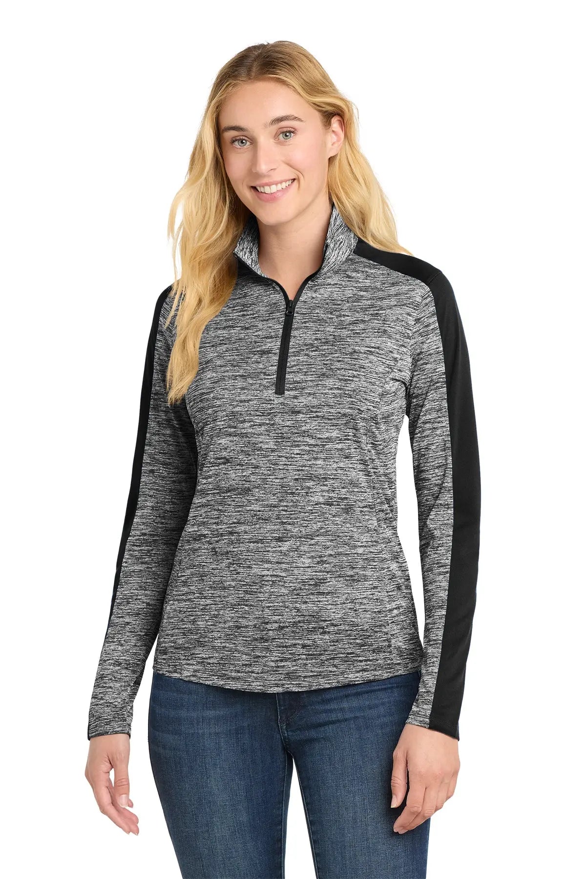 Sport-Tek® Women's PosiCharge® Electric Heather Colorblock 1/4-Zip Pullover #LST397 Game Over Merch