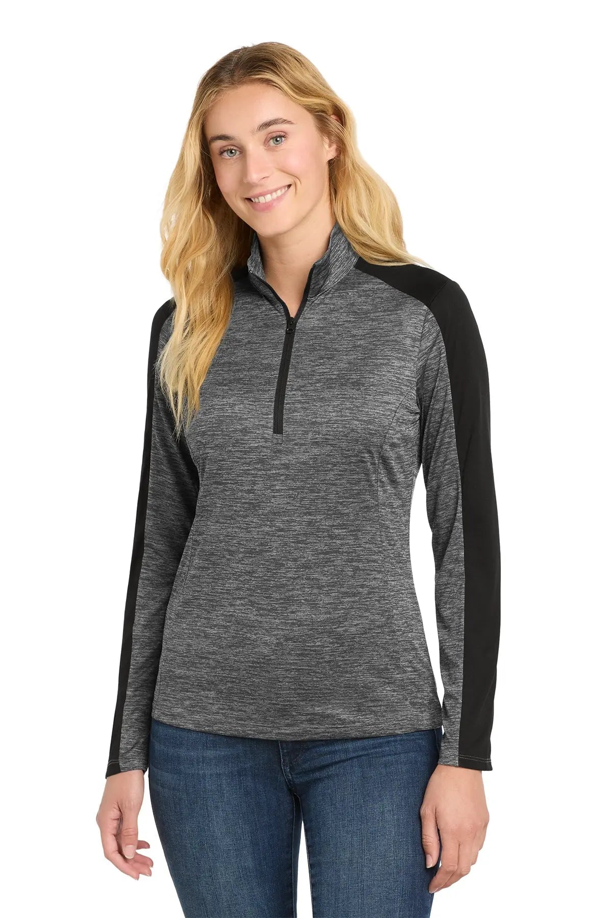 Sport-Tek® Women's PosiCharge® Electric Heather Colorblock 1/4-Zip Pullover #LST397 Game Over Merch