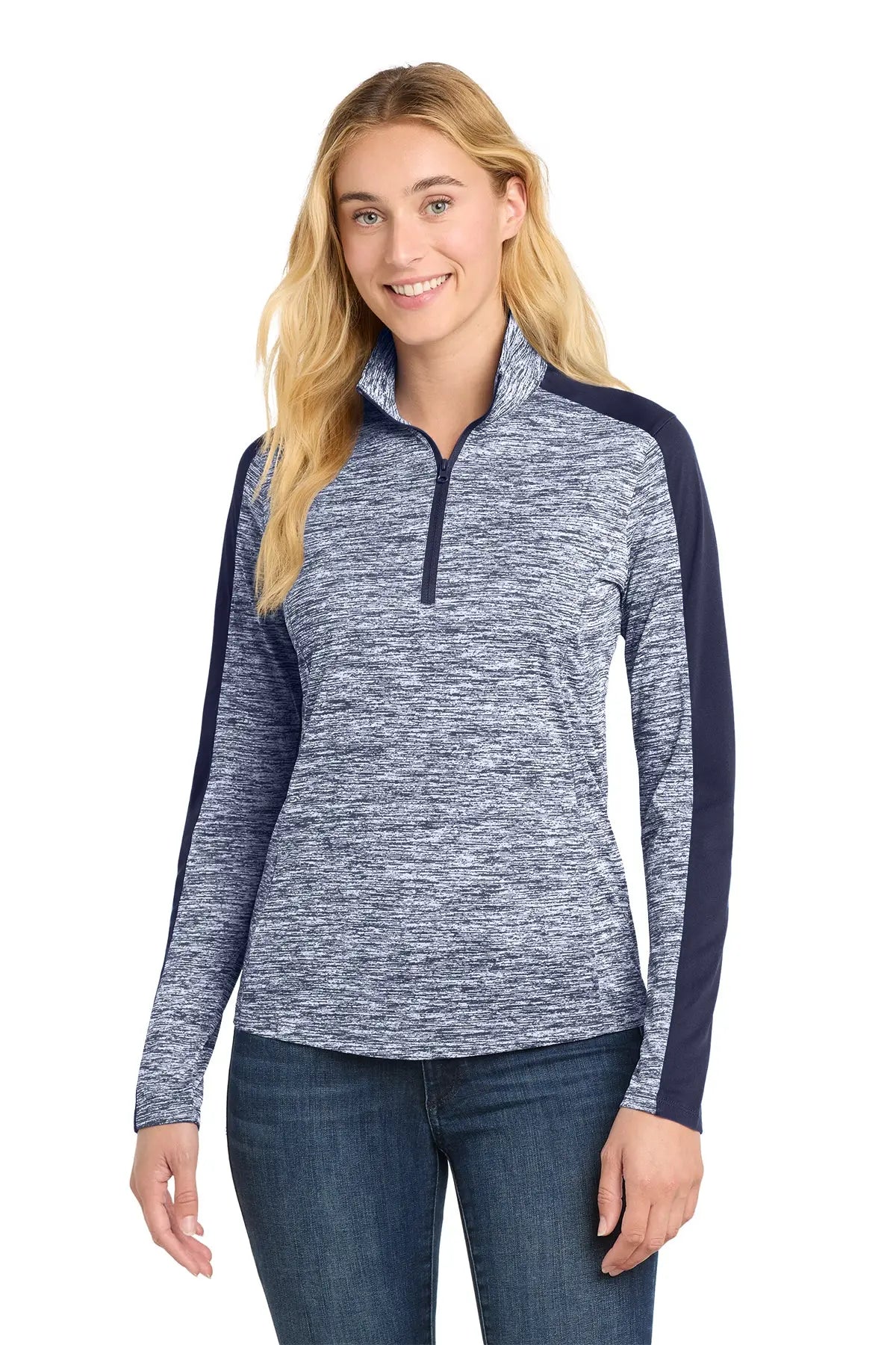 Sport-Tek® Women's PosiCharge® Electric Heather Colorblock 1/4-Zip Pullover #LST397 Game Over Merch
