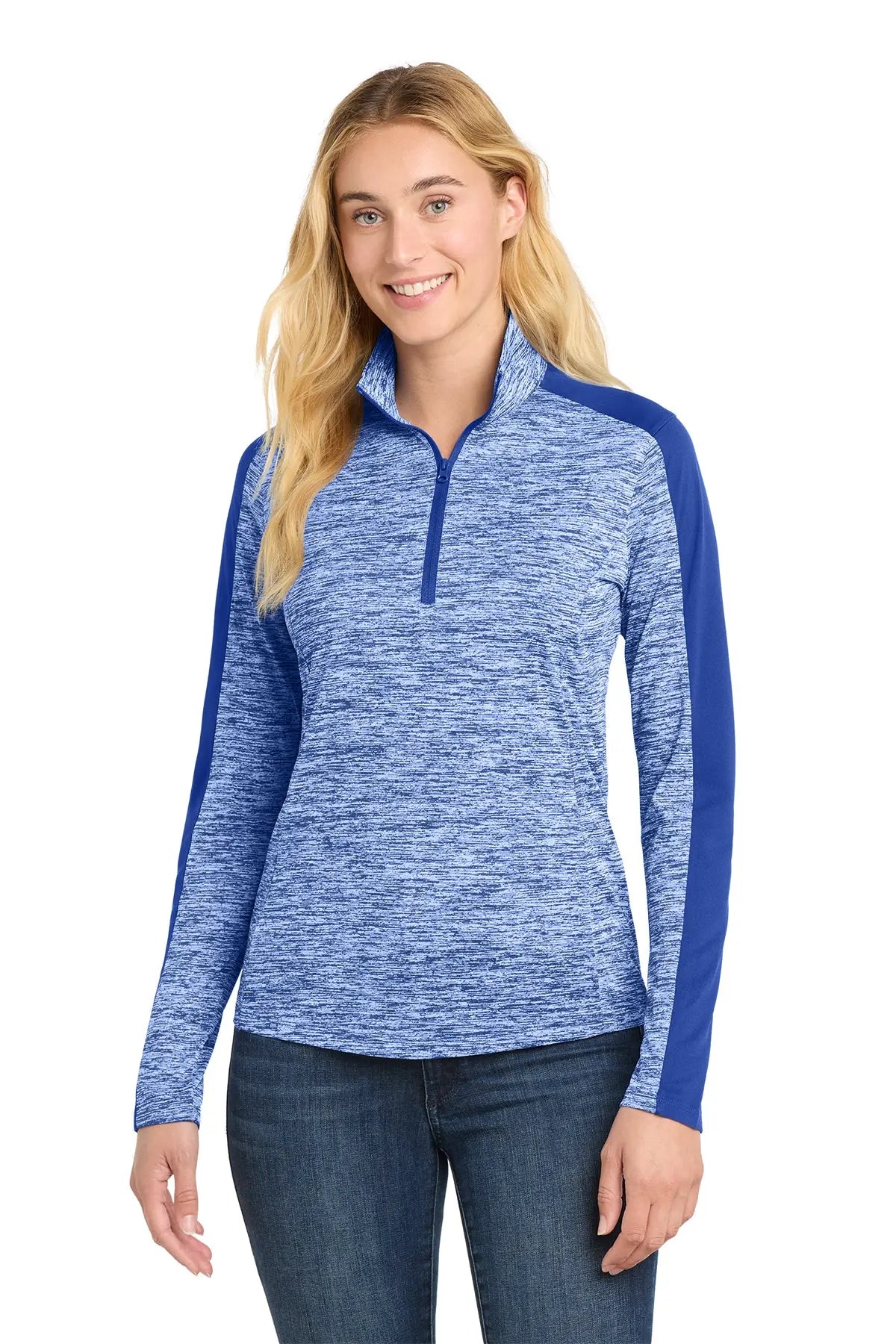 Sport-Tek® Women's PosiCharge® Electric Heather Colorblock 1/4-Zip Pullover #LST397 Game Over Merch