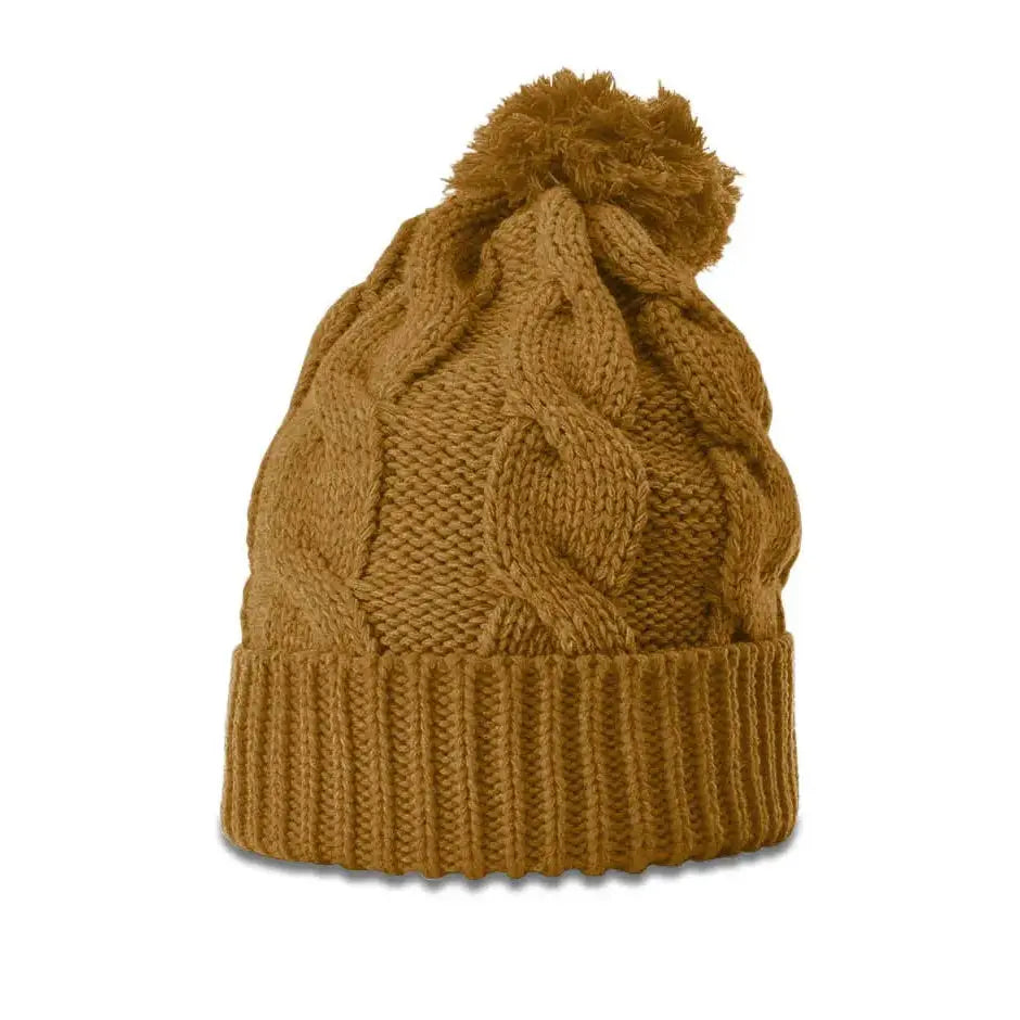 12 Richardson Chunk Twist Knit Beanies with Cuff and Pom - Camel Game Over Merch