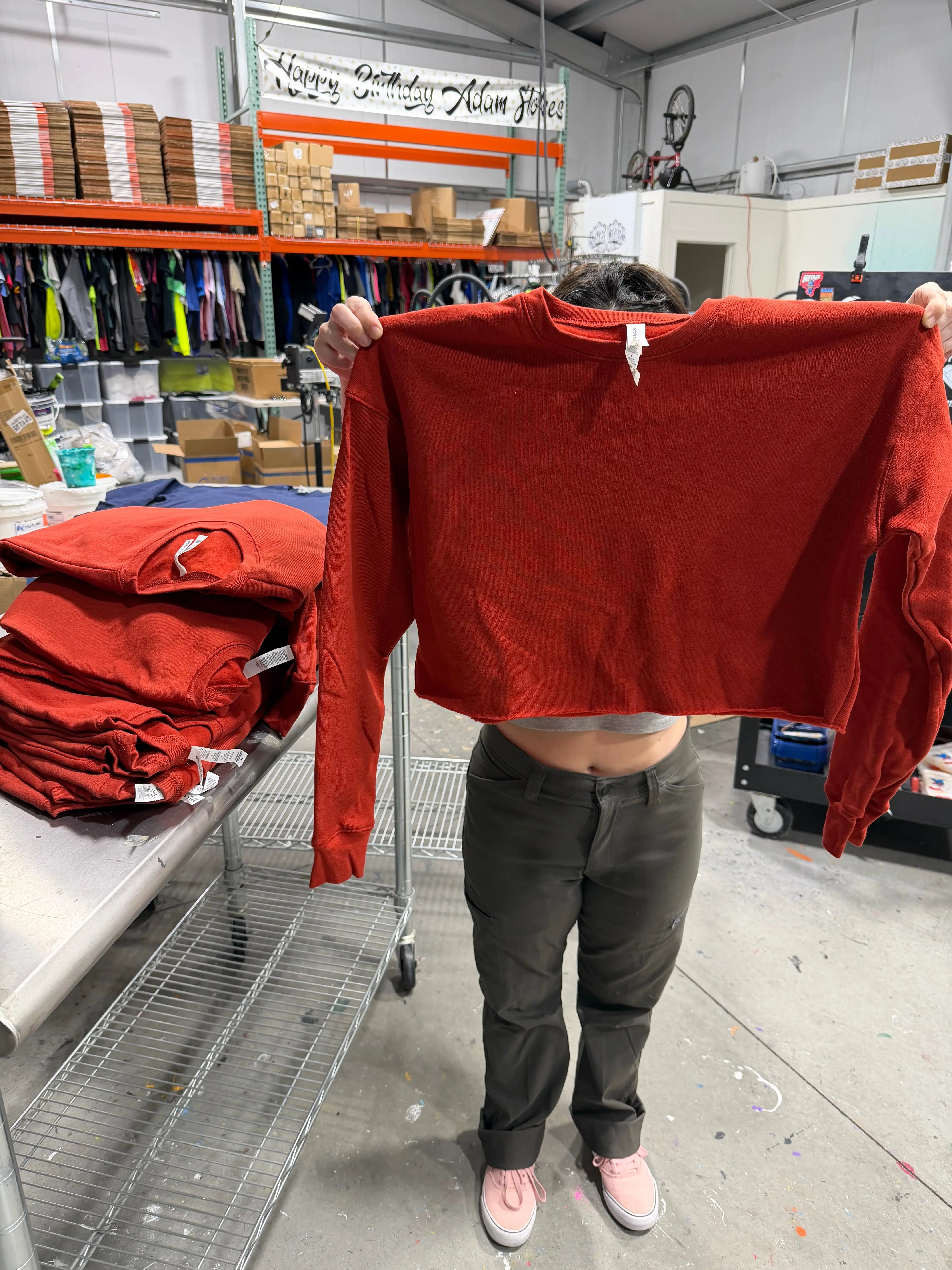 10 Bella Canvas Women's Crop Fleece Sweatshirts - Brick Red