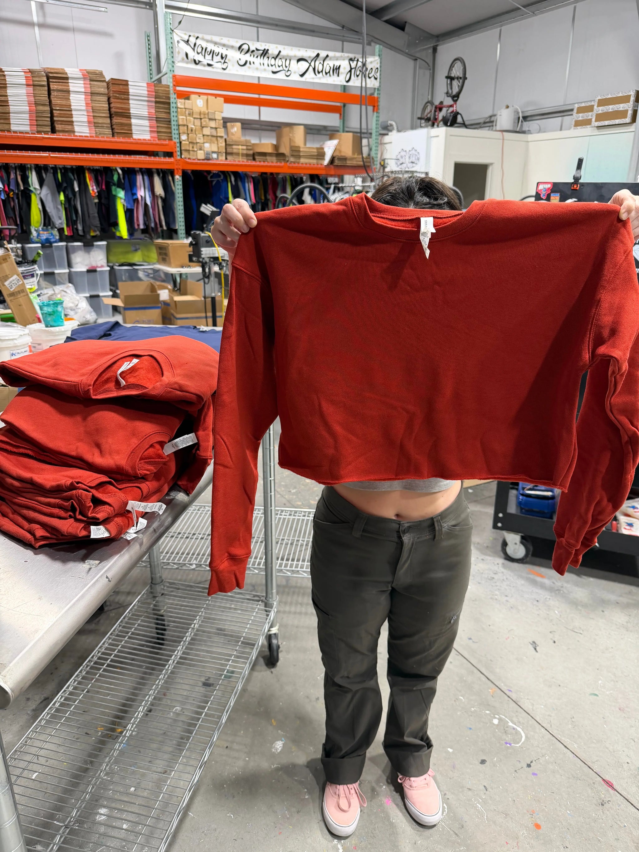 10 Bella Canvas Women's Crop Fleece Sweatshirts - Brick Red