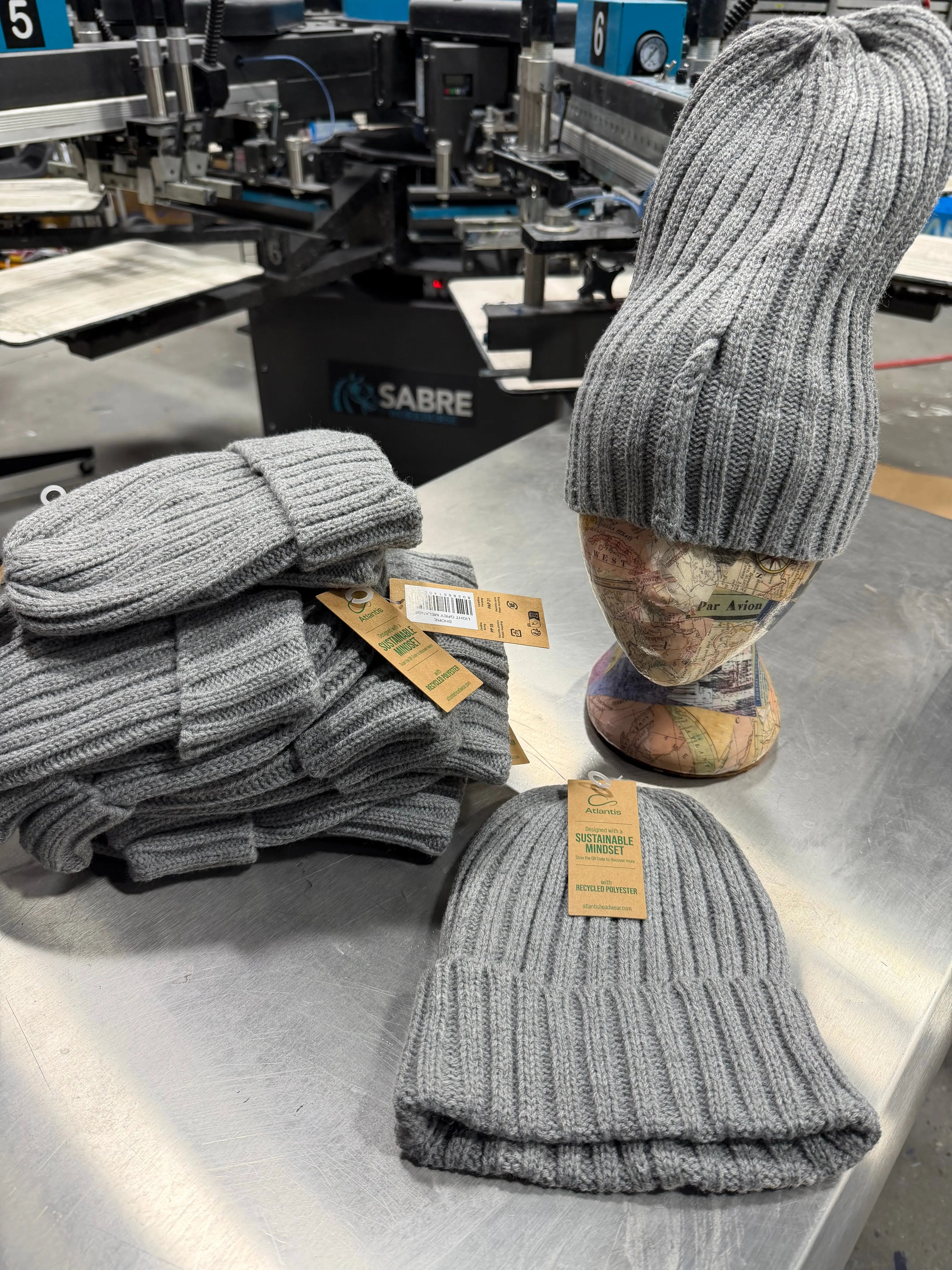 12 Atlantis Sustainable Cable Knit Cuffed Beanies - Light Grey
