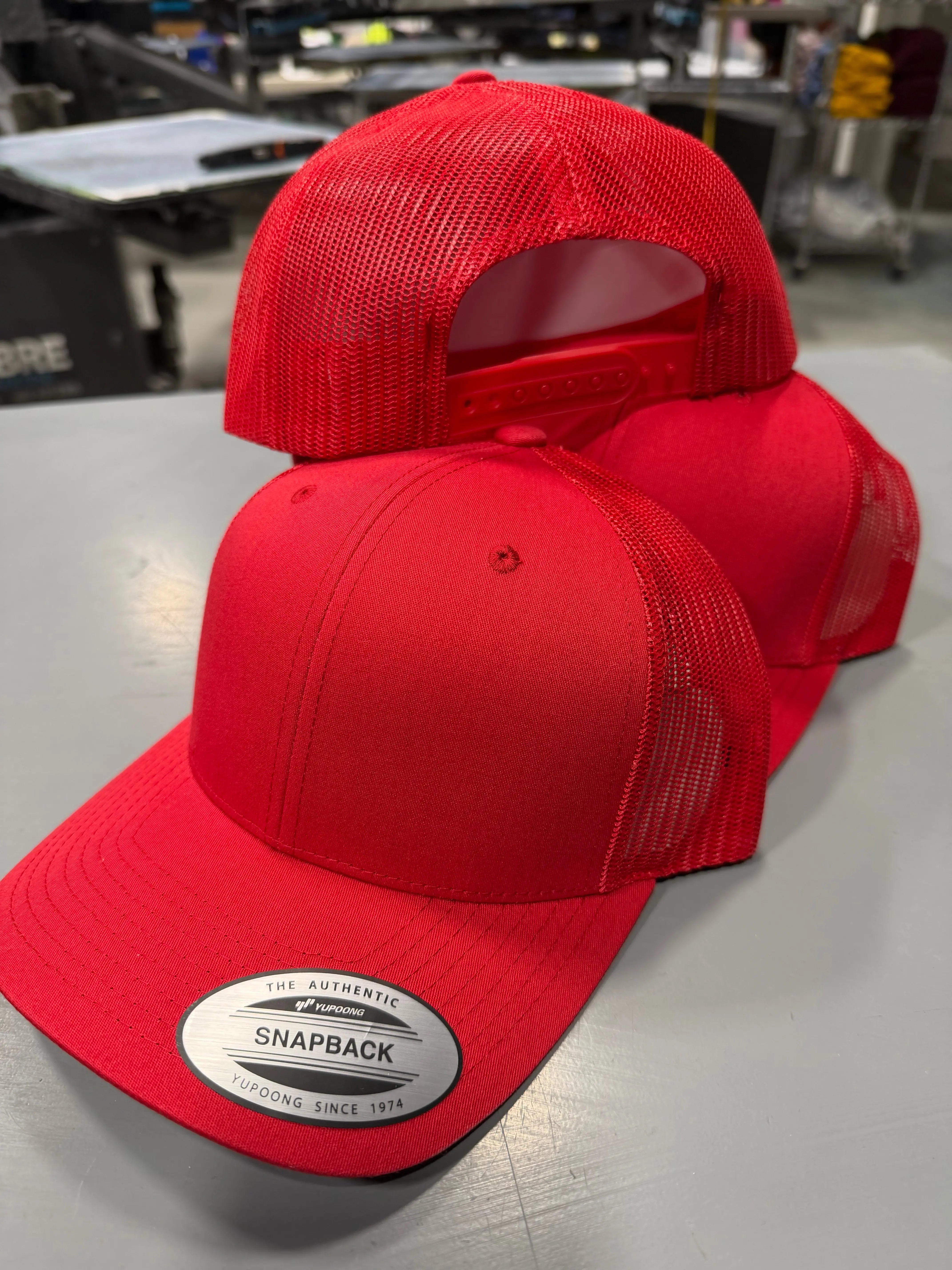 3 Red Yupoong Snapbacks EmbroideredGame Over Merch