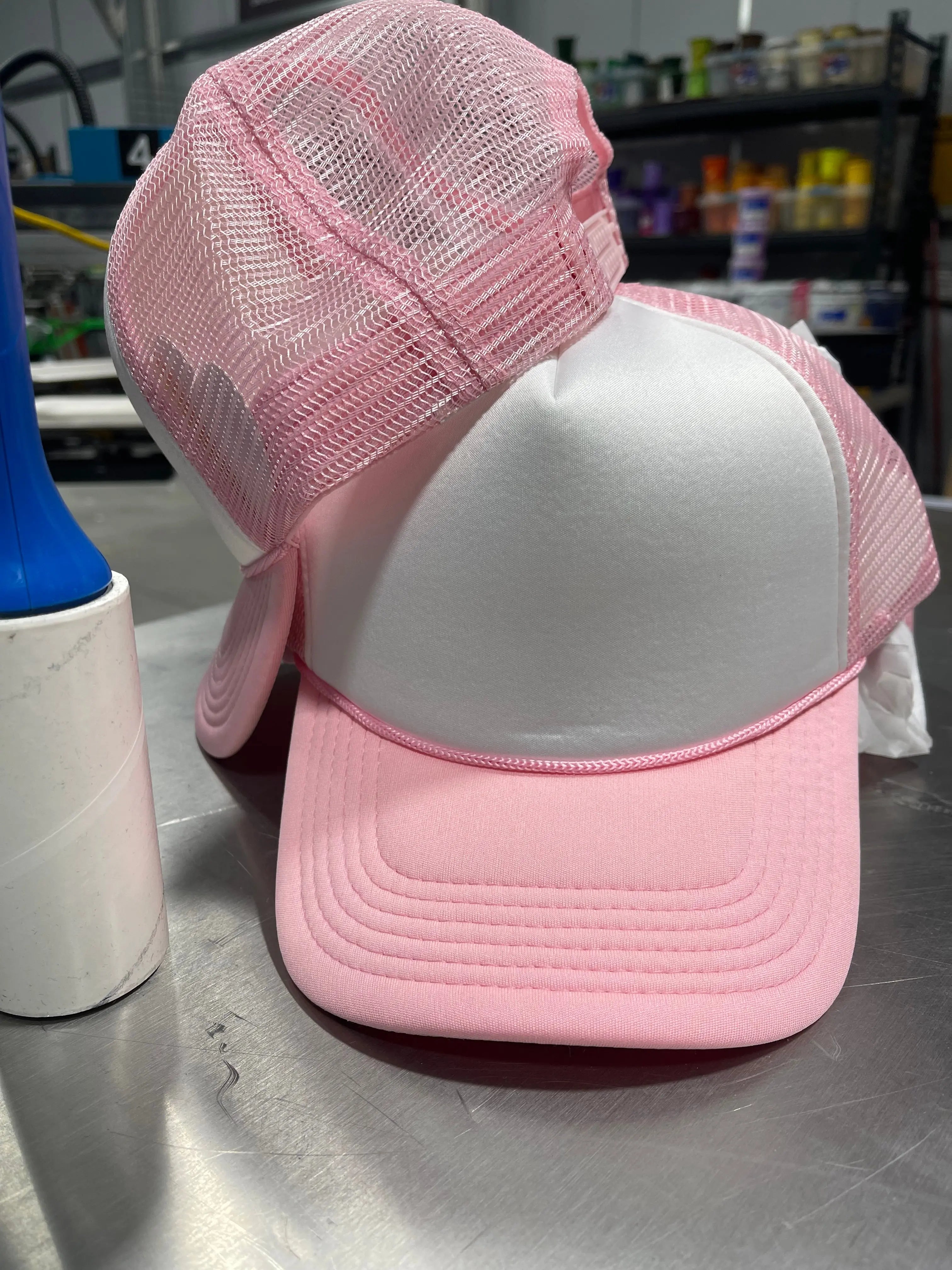 7 White/Pink Foam Front Trucker CapsGame Over Merch
