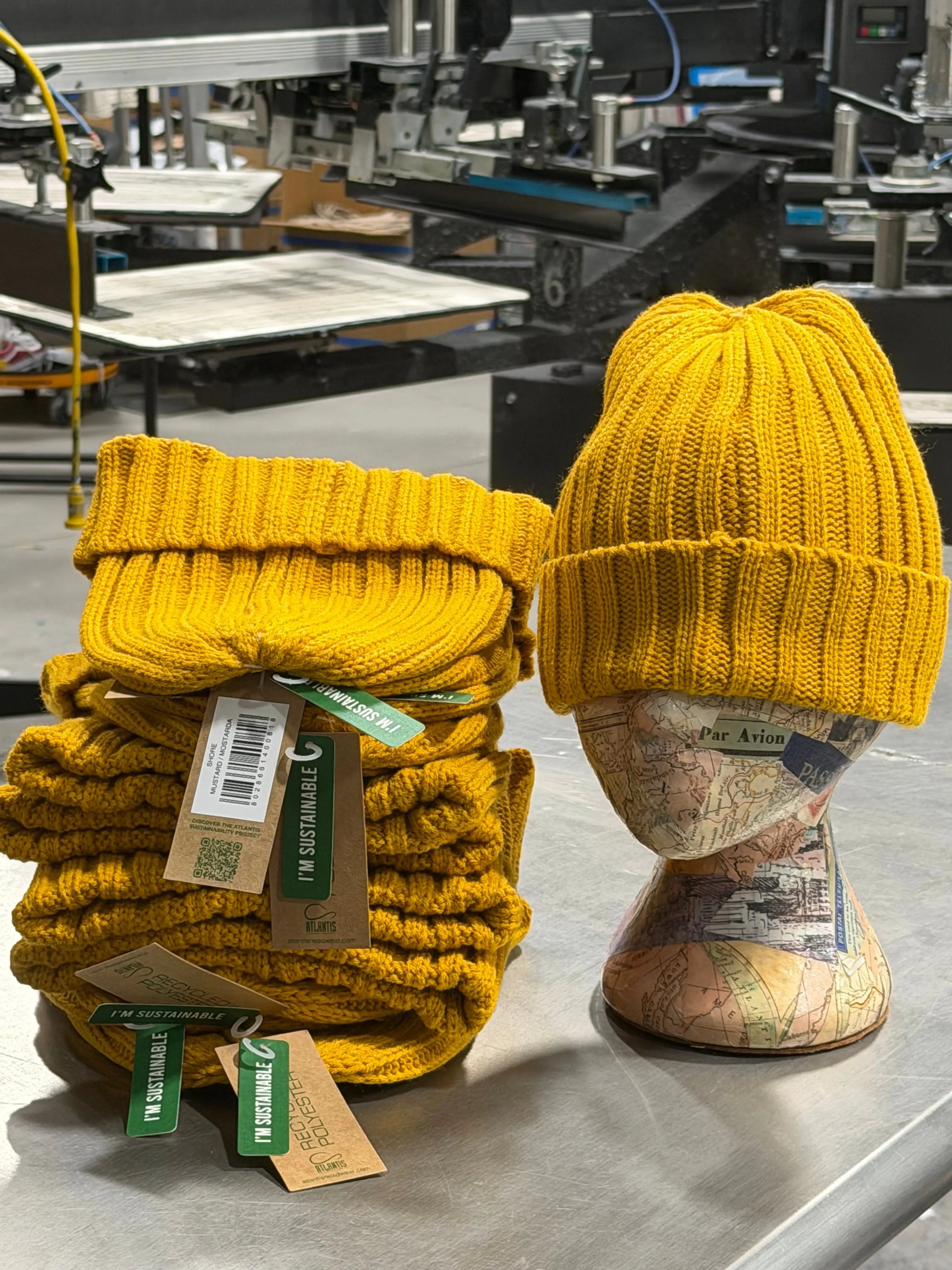 12 Atlantis Sustainable Cable Knit Cuffed Beanies - Mustard