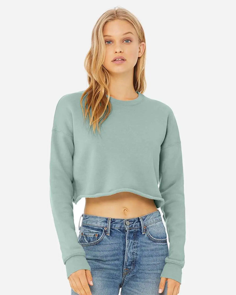 10 Bella Canvas Women's Crop Fleece Sweatshirts - Dusty Blue