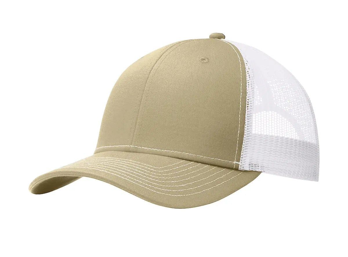 Beige and white cap on a white background