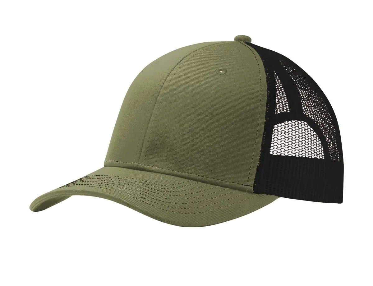 Green cap with black mesh back on a white background