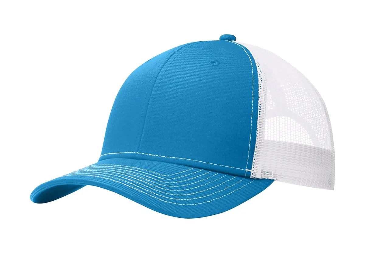 Blue and white cap on a white background