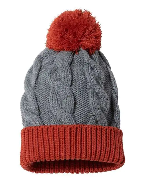 12 Richardson Chunk Twist Knit Beanies with Cuff and Pom - Heather Grey/Rust