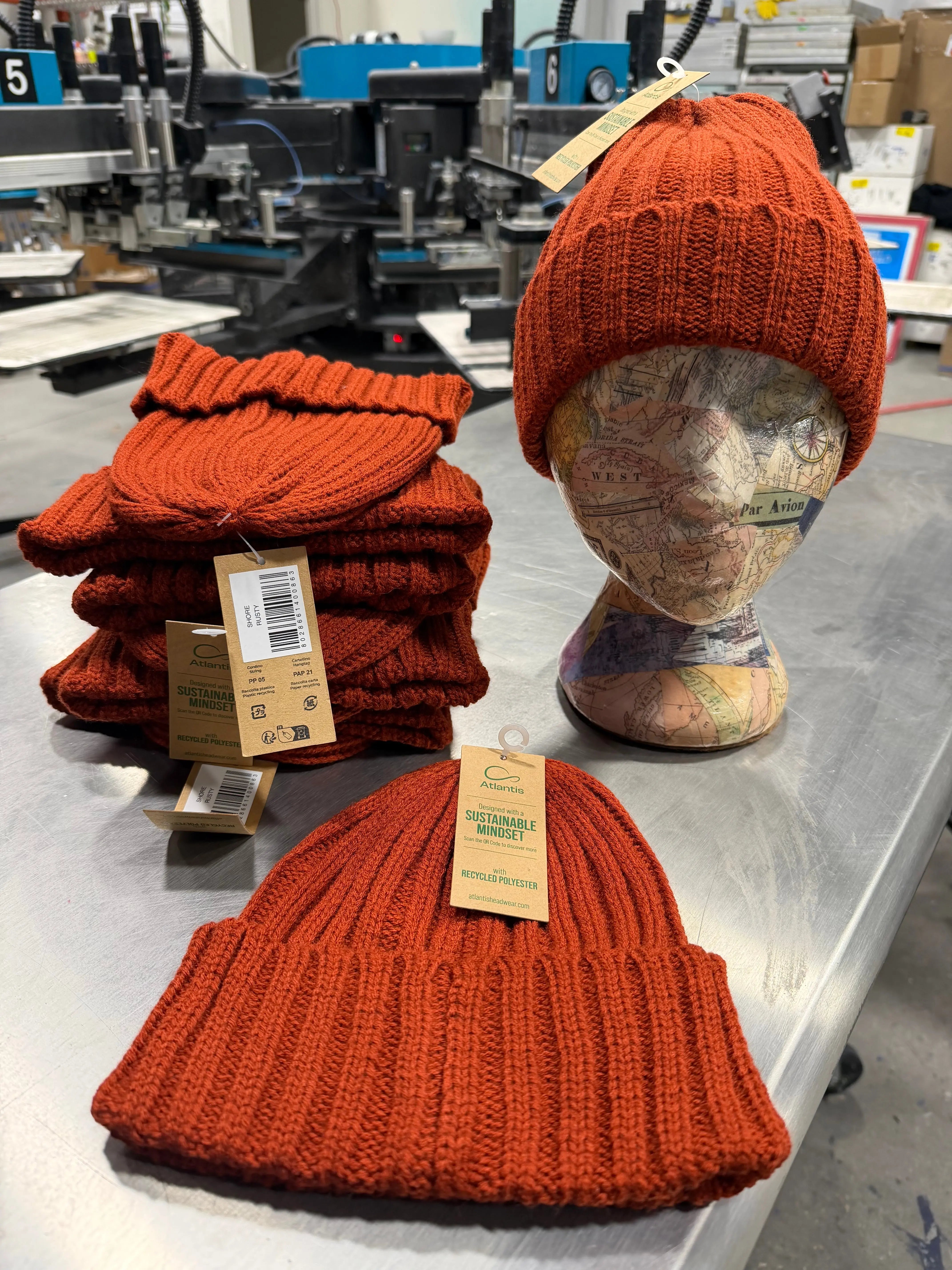12 Atlantis Sustainable Cable Knit Cuffed Beanies - Rusty