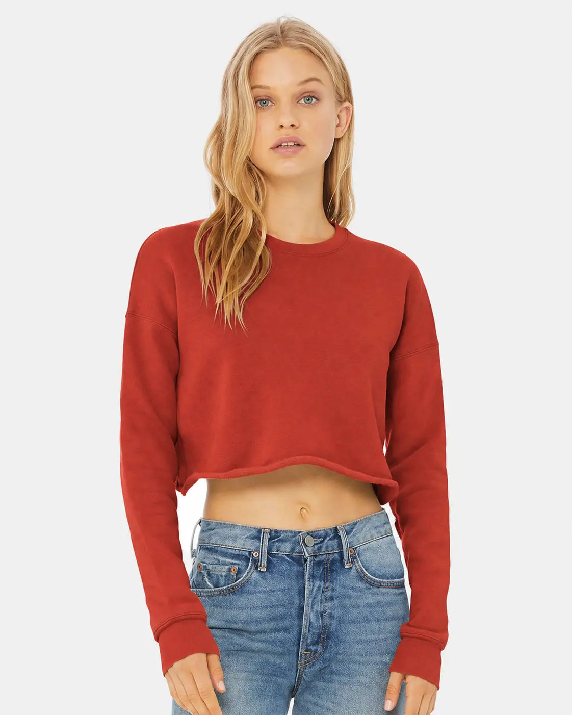 10 Bella Canvas Women's Crop Fleece Sweatshirts - Brick Red