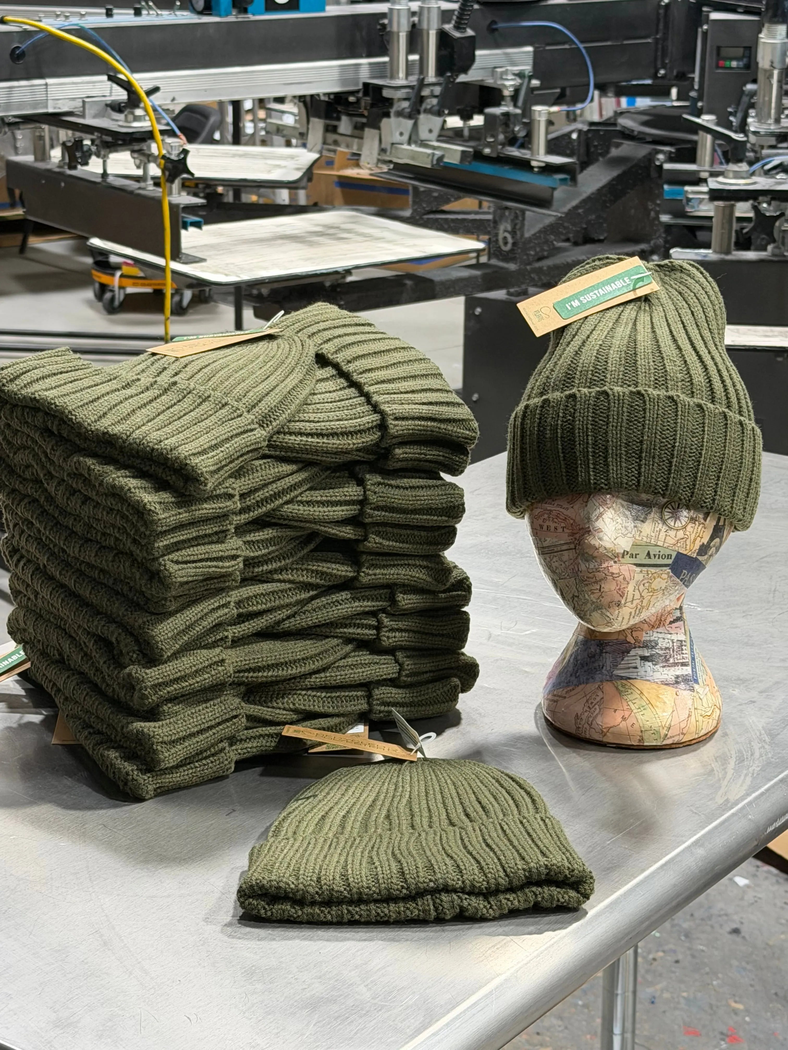 12 Atlantis Sustainable Cable Knit Cuffed Beanies - Olive