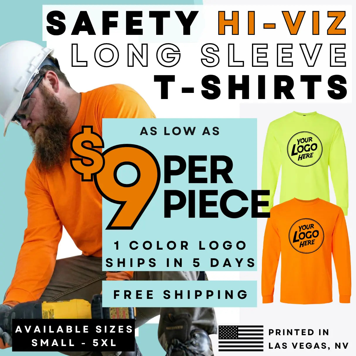 High visibility safety orange long sleeve t shirt suitable for custom printing and job site workwear