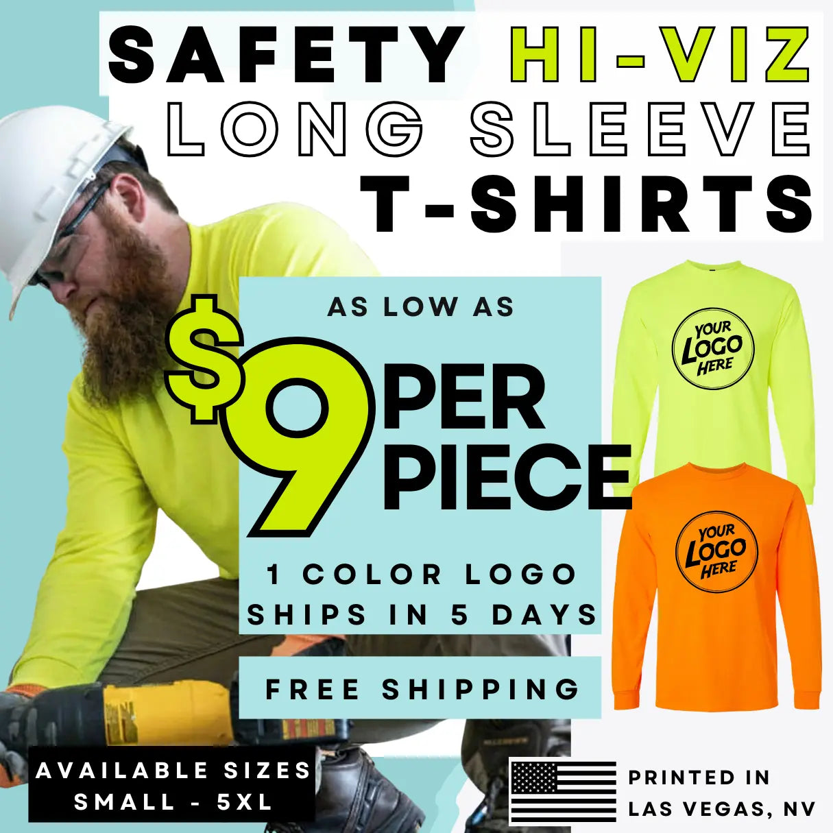 High visibility safety yellow long sleeve t shirt suitable for custom printing and job site workwear