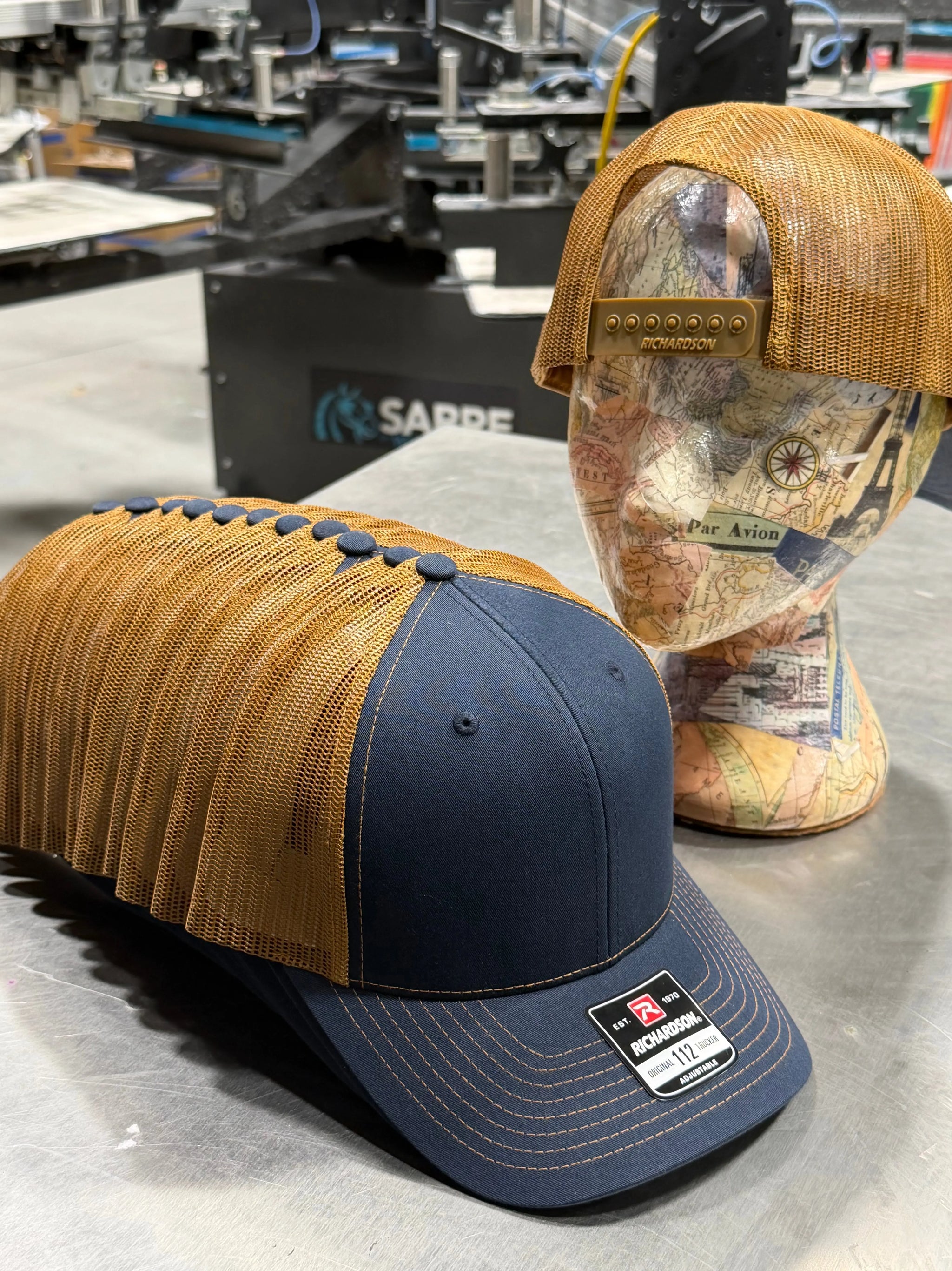 12 Richardson Snapback Trucker Caps - Navy/Carmel