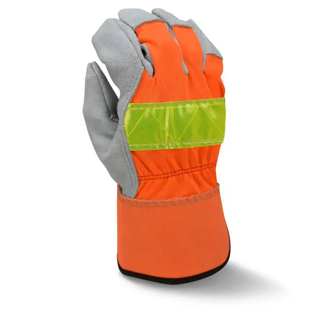 Radians RWG3200HV High Visibility Regular Shoulder Gray Split Cowhide Leather Palm Glove