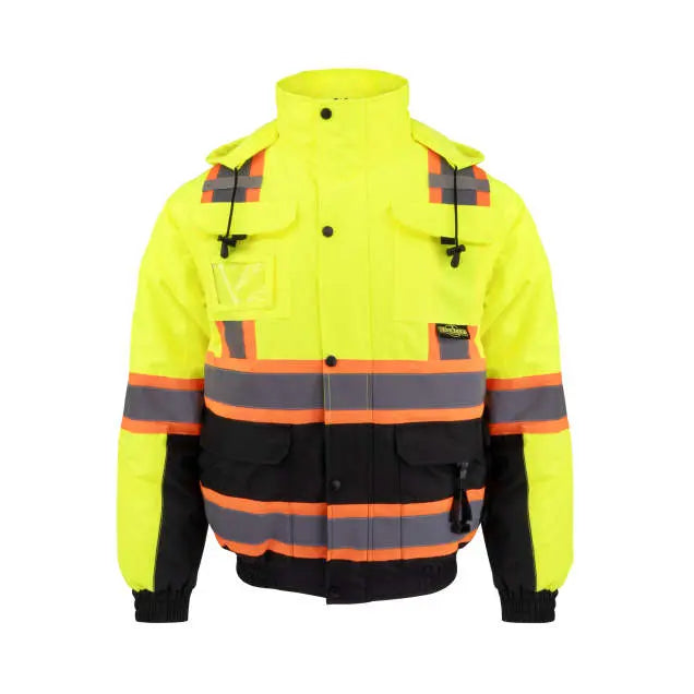Radians SJ511B Class 3 Hi-Vis Hooded Bomber Jacket with Removable Sleeves
