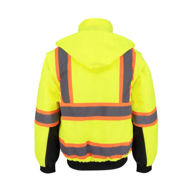 Radians SJ511B Class 3 Hi-Vis Hooded Bomber Jacket with Removable Sleeves