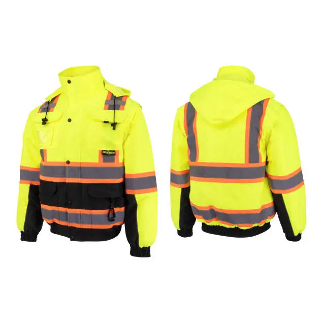 Radians SJ511B Class 3 Hi-Vis Hooded Bomber Jacket with Removable Sleeves
