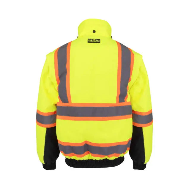 Radians SJ511B Class 3 Hi-Vis Hooded Bomber Jacket with Removable Sleeves