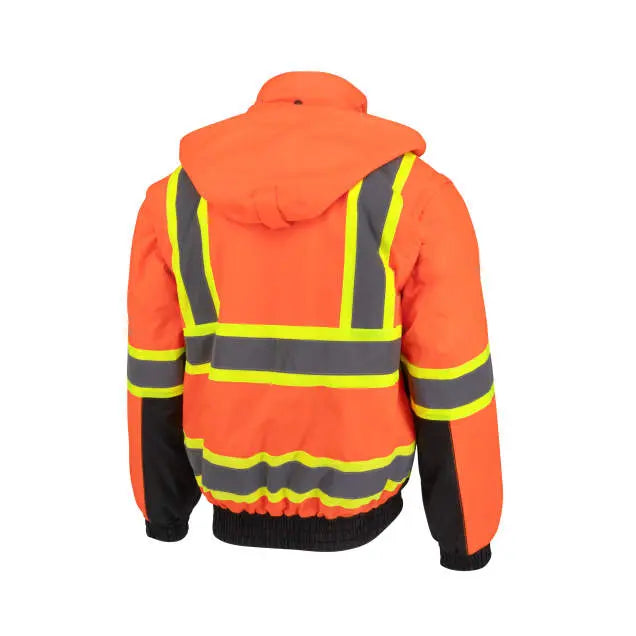 Radians SJ511B Class 3 Hi-Vis Hooded Bomber Jacket with Removable Sleeves