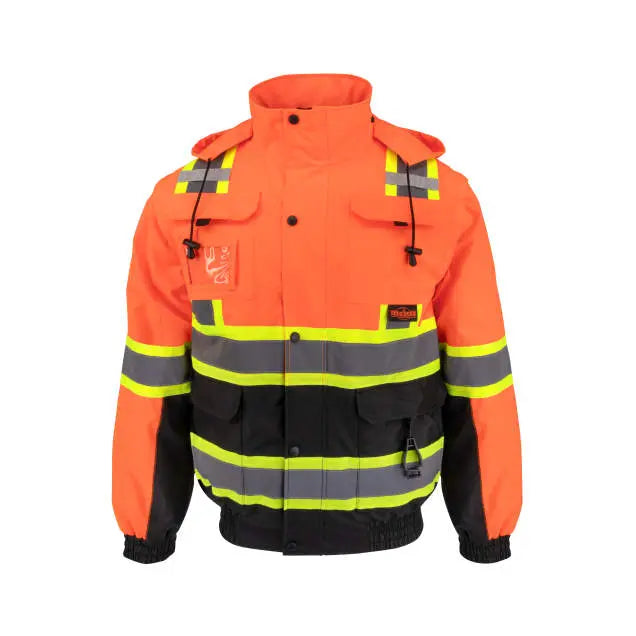 Radians SJ511B Class 3 Hi-Vis Hooded Bomber Jacket with Removable Sleeves