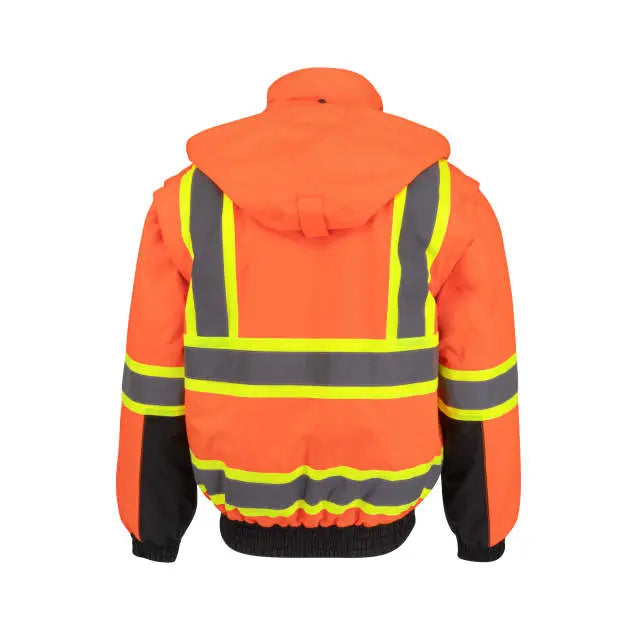 Radians SJ511B Class 3 Hi-Vis Hooded Bomber Jacket with Removable Sleeves