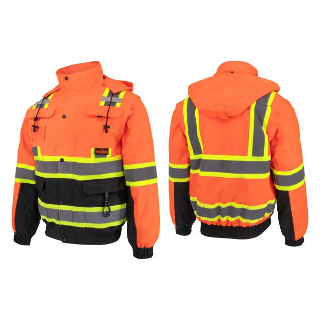 Radians SJ511B Class 3 Hi-Vis Hooded Bomber Jacket with Removable Sleeves