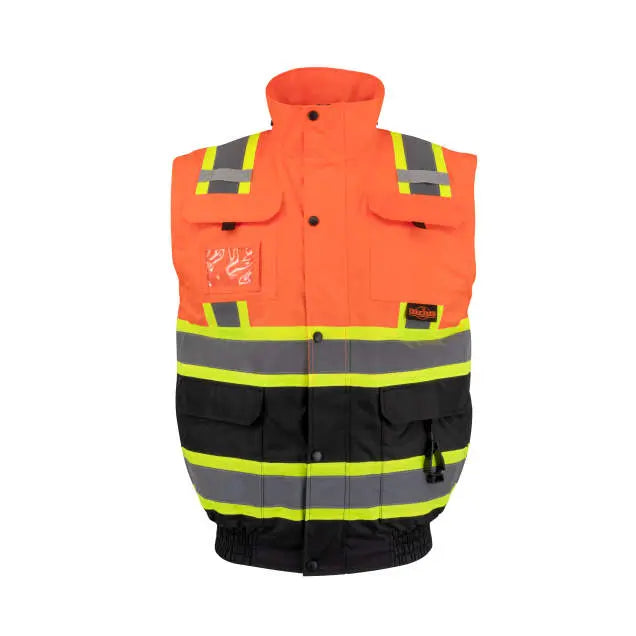 Radians SJ511B Class 3 Hi-Vis Hooded Bomber Jacket with Removable Sleeves